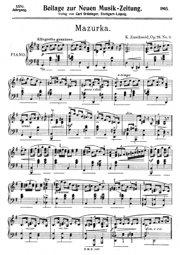 Zuschneid - Piano Pieces, Op. 76 - No. 3 Mazurka