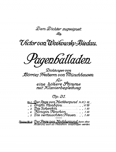 Woikowsky-Biedau - Pagenballaden - Score