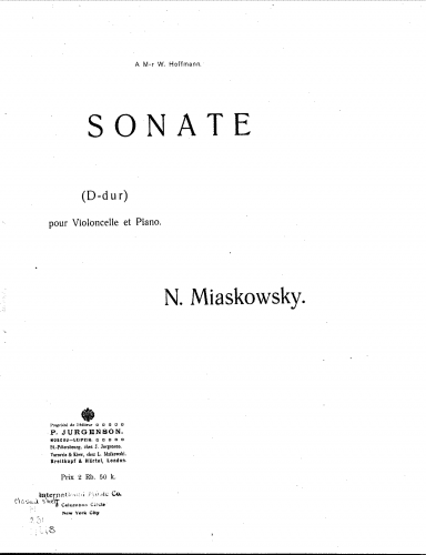 Myaskovsky - Cello Sonata No. 1 - Scores and Parts - Score
