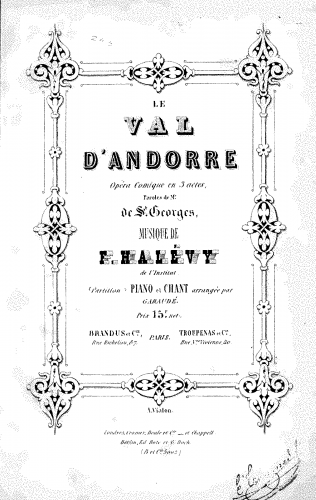 Halévy - Le val d'Andorre - Vocal Score - Score