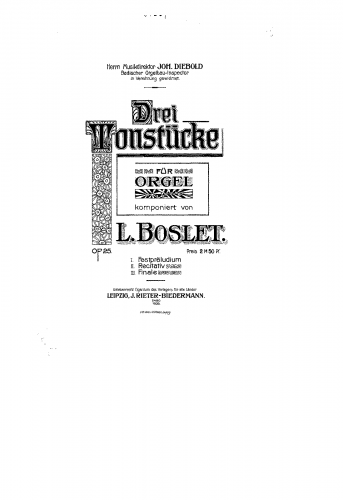 Boslet - 3 Tonstücke, Op. 25 - Score