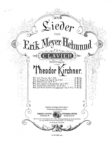 Meyer-Helmund - 4 Lieder - No. 4. Mädchenlied For Piano solo (Kirchner) - Score