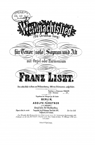 Liszt - O heilige Nacht - Scores and Parts