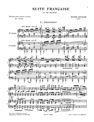 Roger-Ducasse - Suite française - For 2 Pianos (Author) - Score