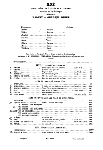 Halévy - Noé - Vocal Score - Score