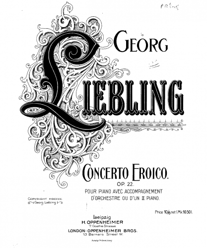 Liebling - Concerto eroico, Op. 22 - For 2 Pianos (Unknown) - Score