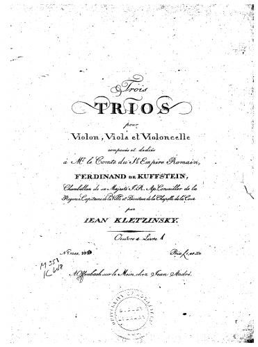 Kleczy?ski - Trios pour violon, viola et violoncelle - Book 1, Trios 1-3.