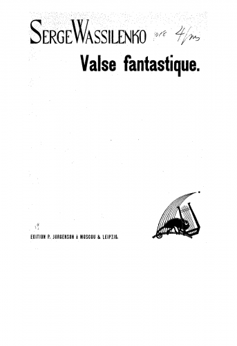 Vasilenko - Valse Fantastique - For Piano 4 Hands (Composer) - Score