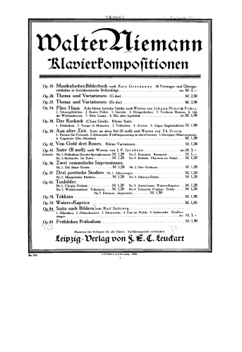 Niemann - Suite nach Bildern von Karl Spitzweg, Op. 84 - Score