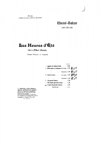 Rhené-Baton - Les heures dété, Op. 14 - 6. Il pleut des pétales de fleurs - Score