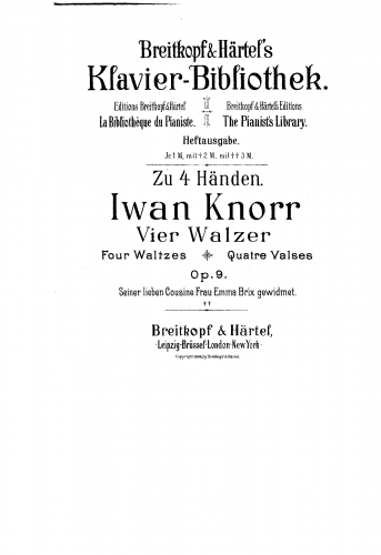 Knorr - 4 Waltzes, Op. 9 - Score
