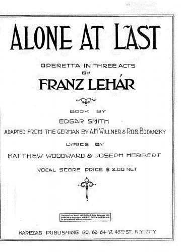 Lehár - Endlich allein - Vocal Score English - Score