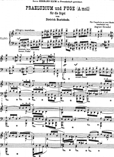 Buxtehude - Prelude in A minor, BuxWV 153 - Transcriptions For Piano solo (Stradal) - Score