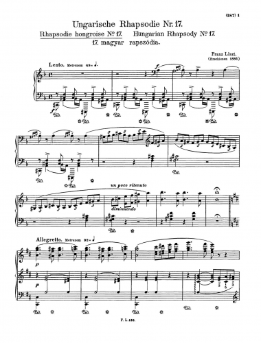 Liszt - Hungarian Rhapsody No. 17 - Score