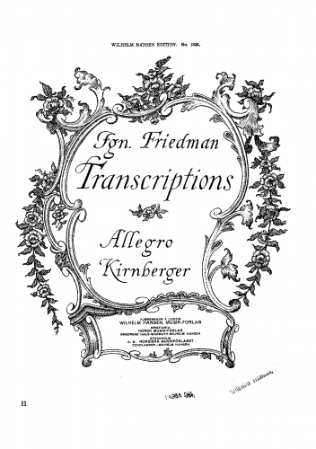 Friedman - Piano Transcriptions (Kirnberger) - Piano Score - Allegro fur die Singuhr