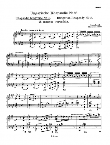 Liszt - Hungarian Rhapsody No. 18 - Score