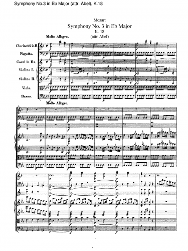 Abel - Symphony in E-flat major - For Orchestra (Mozart) - Full Score