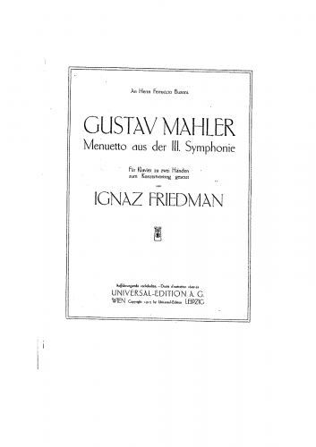 Friedman - Piano Transcriptions (Mahler) - Piano Score - Minuet from Symphony No. 3