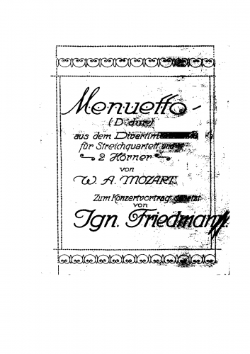 Friedman - Piano Transcriptions (Mozart) - Piano Score - Menuett in D