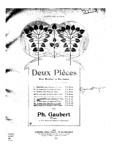 Gaubert - 2 Pièces pour hautbois et piano - No. 2 - Allegretto For Clarinet and Piano (Paquot)
