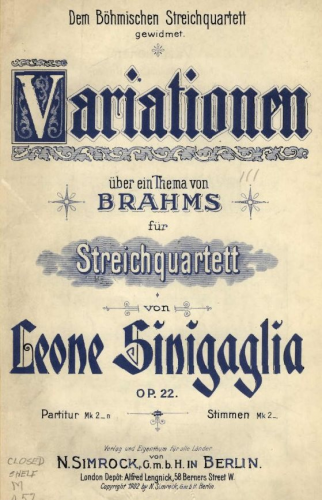 Sinigaglia - Variations on a Theme by Brahms, Op. 22 - Score