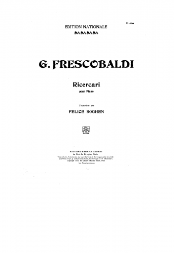 Frescobaldi - 15 Ricercari - Score