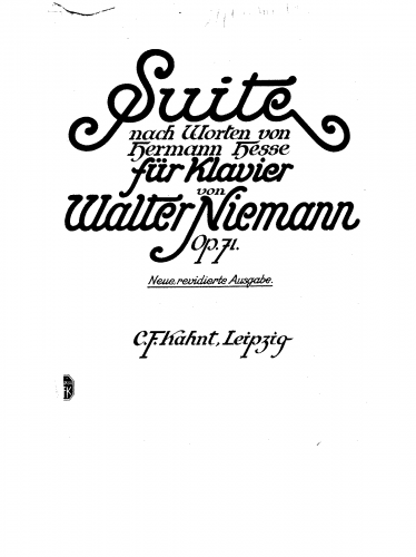 Niemann - Suite nach Worten von Hermann Hesse. Für Klavier. Werk 71. - Piano Score - Score