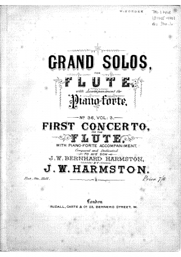 Harmston - First concerto for the flute with piano-forte accompaniment - Scores and Parts