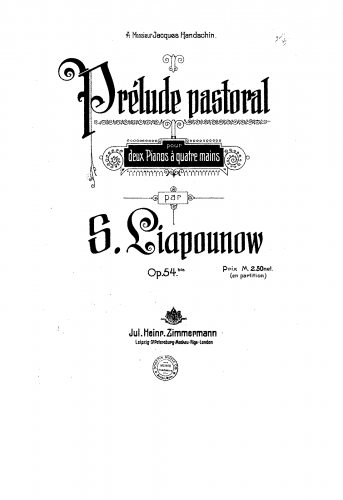 Lyapunov - Prelude-Pastorale, Op. 54 - For 2 Pianos - Score