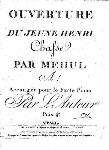 Méhul - Chasse du Jeune Henry - For Violin and Piano (Composer) - Score