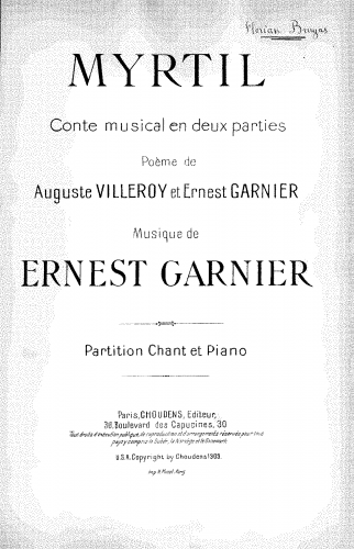 Garnier - Myrtil - Vocal Score - Score
