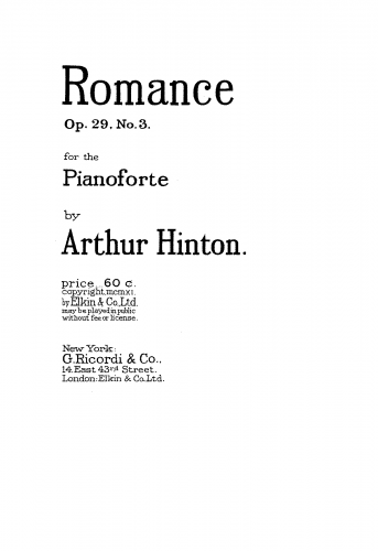 Hinton - Pieces for Piano, Op. 29 - Score