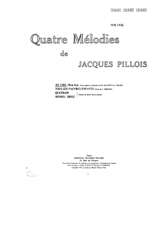 Pillois - 4 Mélodies - Score