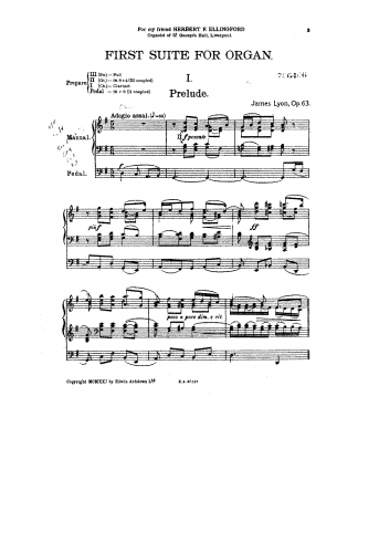 Lyon - Suite No. 1 for Organ, Op. 63 - Score