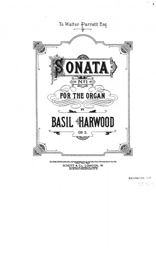Harwood - Organ Sonata No. 1, Op. 5 - Score