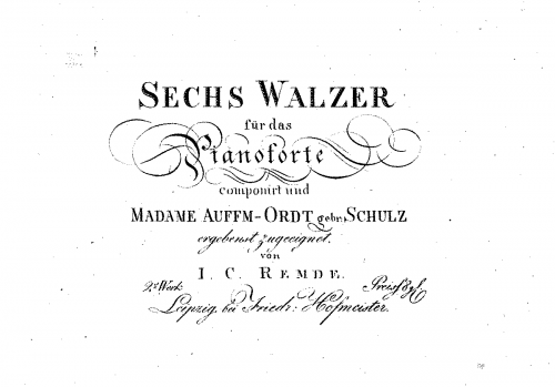 Remdé - 6 walzer fuer das Pianoforte - Score