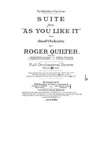 Quilter - Suite from 'As You Like It', Op. 21 - Full Score - Score
