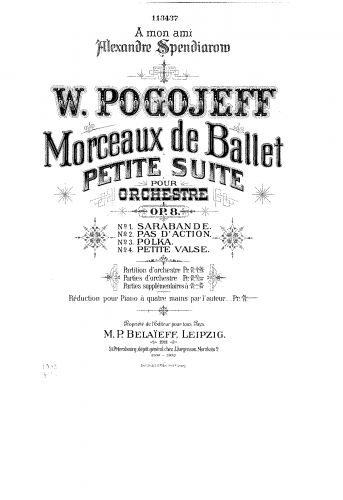 Pogojeff - Morceaux de ballet. Petite suite pour orchestre. - Score