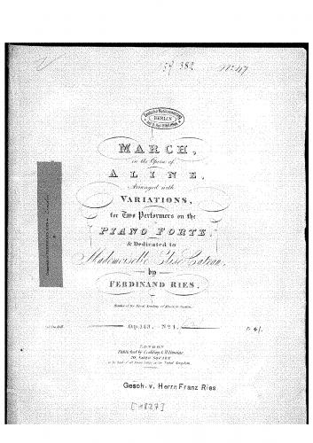 Ries - March in the Opera of Aline with variations, Op. 148 no.1 - Score