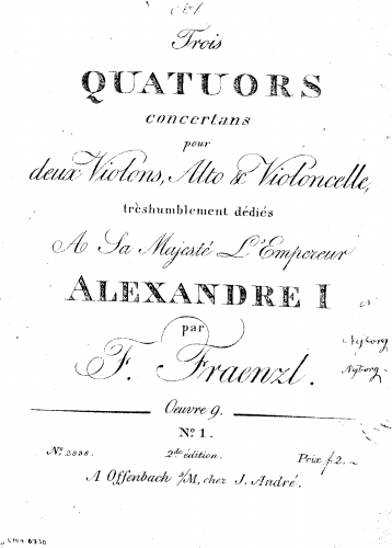 Fränzl - Quatuors concertans pour 2 Violons, Alto & Violoncelle - Quartets 1-6 - Complete Parts