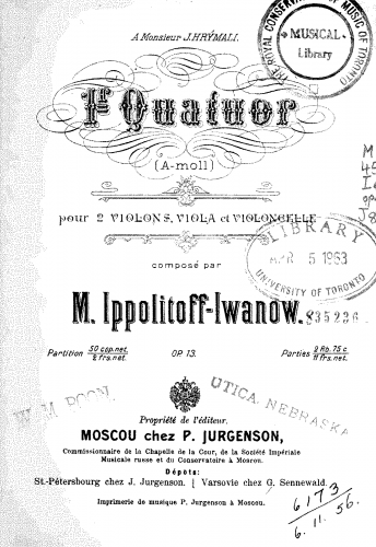 Ippolitov-Ivanov - String Quartet No. 1 - Score