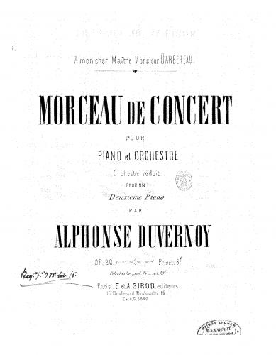 Duvernoy - Morceau de concert - For 2 Pianos - Score