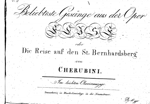 Cherubini - Eliza, ou Le voyage aux glaciers du Mont St-Bernard - Vocal Score Selections - Score
