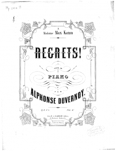 Duvernoy - Regrets! - Score