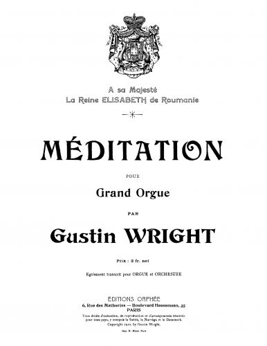 Wright - Méditation for Organ - Score