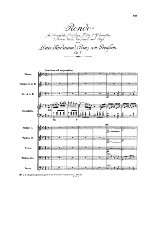 Louis Ferdinand - Rondo für Pianoforte, 2 Violinen, Flöte, 2 Klarinetten, 2 Hörner, Viola, Violoncell und Bass in B dur - Score