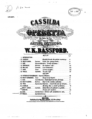 Bassford - Cassilda - 16. Recitative and Duo. Oh! Love all Gratefully We Own.
