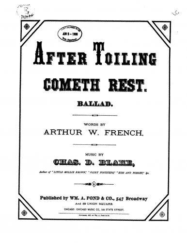 Blake - After Toiling Cometh Rest - Score