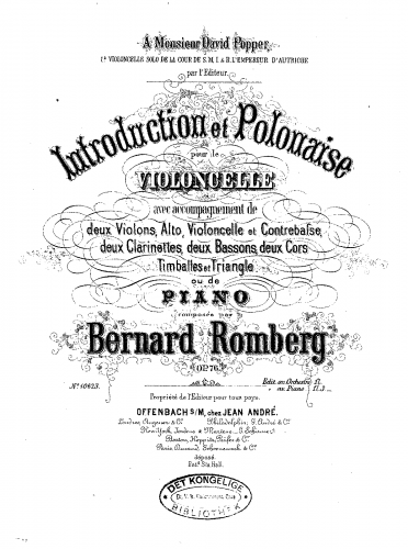 Romberg - Introduction et Polonaise pour le Violoncelle avec accompagnement de Piano, Op. 76 - For Cello and Piano - Score