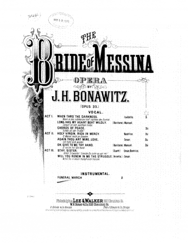 Bonawitz - Die Braut von Messina - Funeral March For Piano Solo - Score